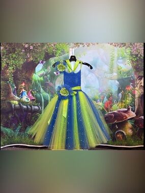 Girls Blue & Lime Green Tulle Tutu Fairy  Dress